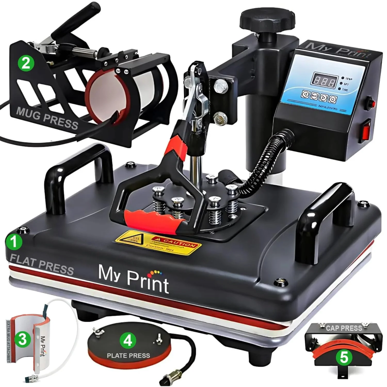 MY PRINT 5 in 1 Digital Multifunctional Sublimation Heat Press Machine (T-Shirt, Mug, Cap & Plate Printing)